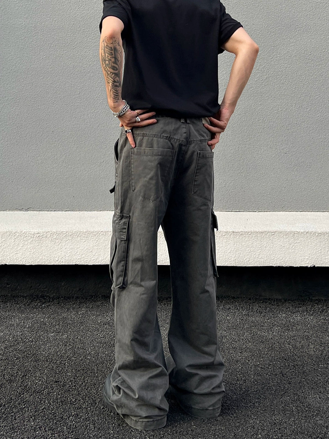 Retro Multi-Pocket Flared Cargo Bukser 