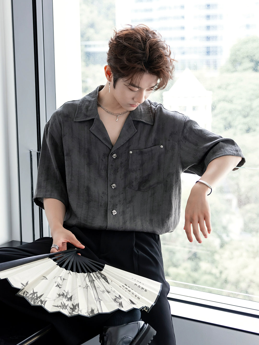통기성이 좋은 가벼운 중국 스타일 셔츠 