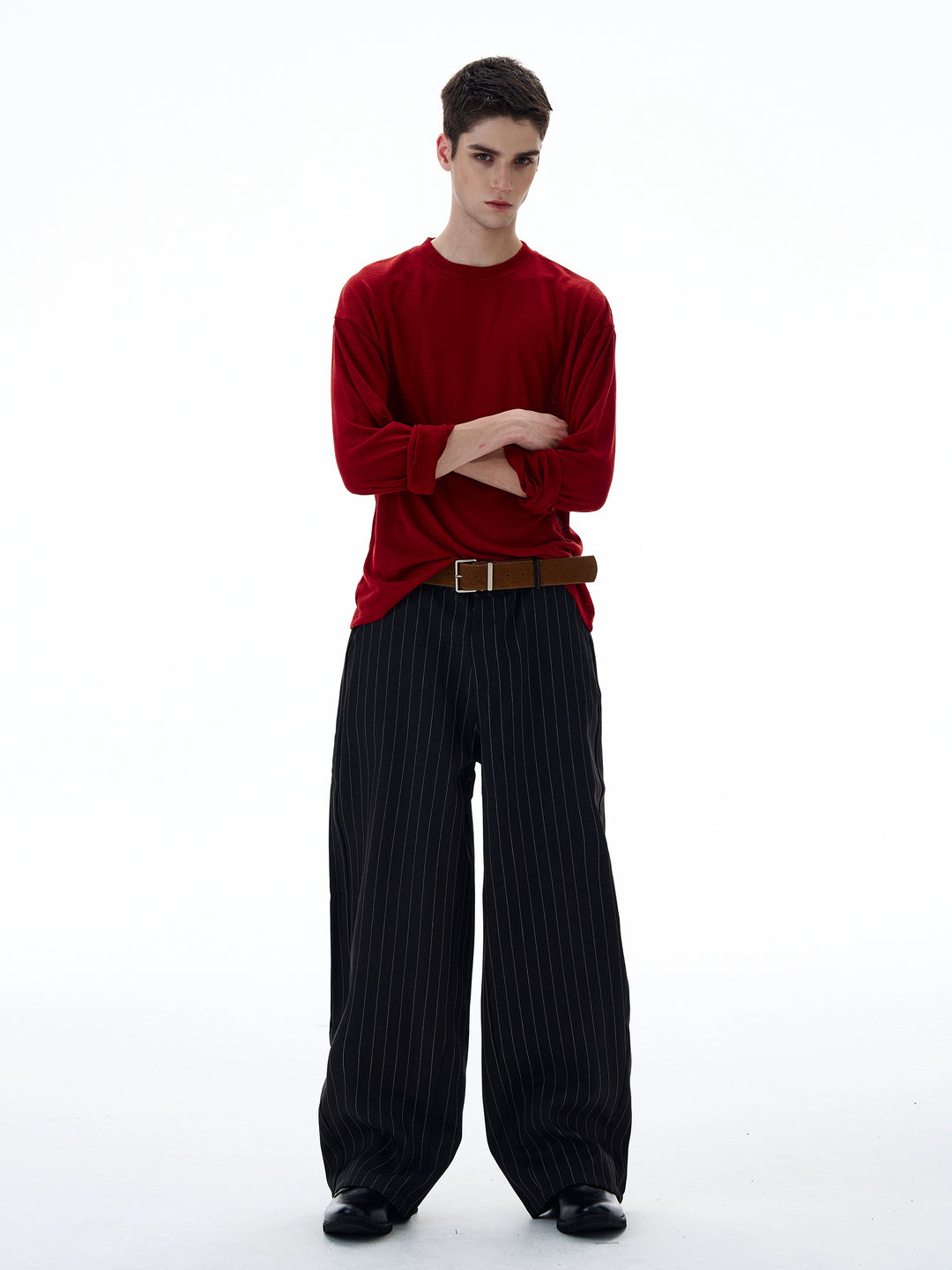 Pinstripe Wide Leg Casual Pants