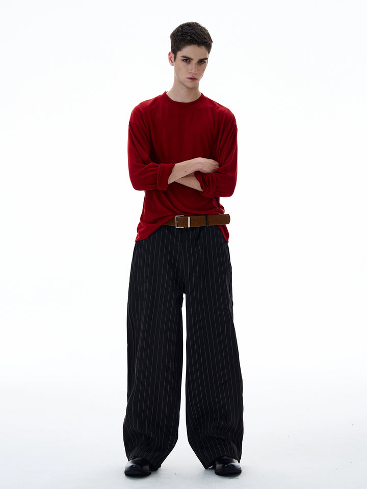 Pinstripe Wide Leg Casual Pants
