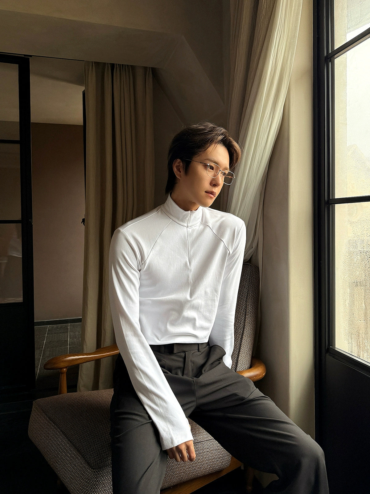 Yarım Fermuarlı Dikey Yaka Raglan Kazak 