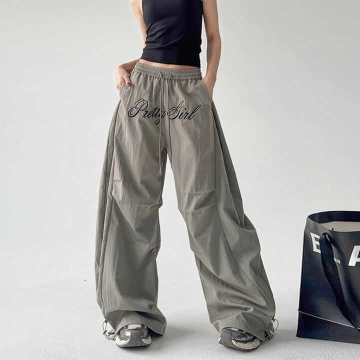 Embroidered Pleated Loose Wide-Leg Pants