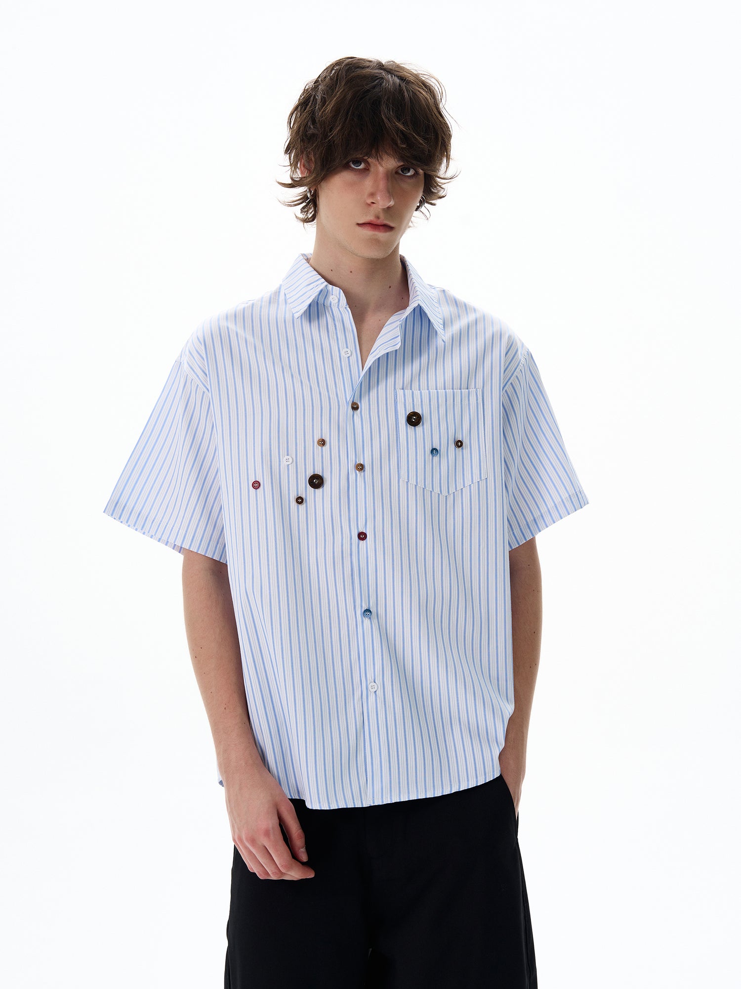 Striped Short Sleeve Button Up Casual Shirt