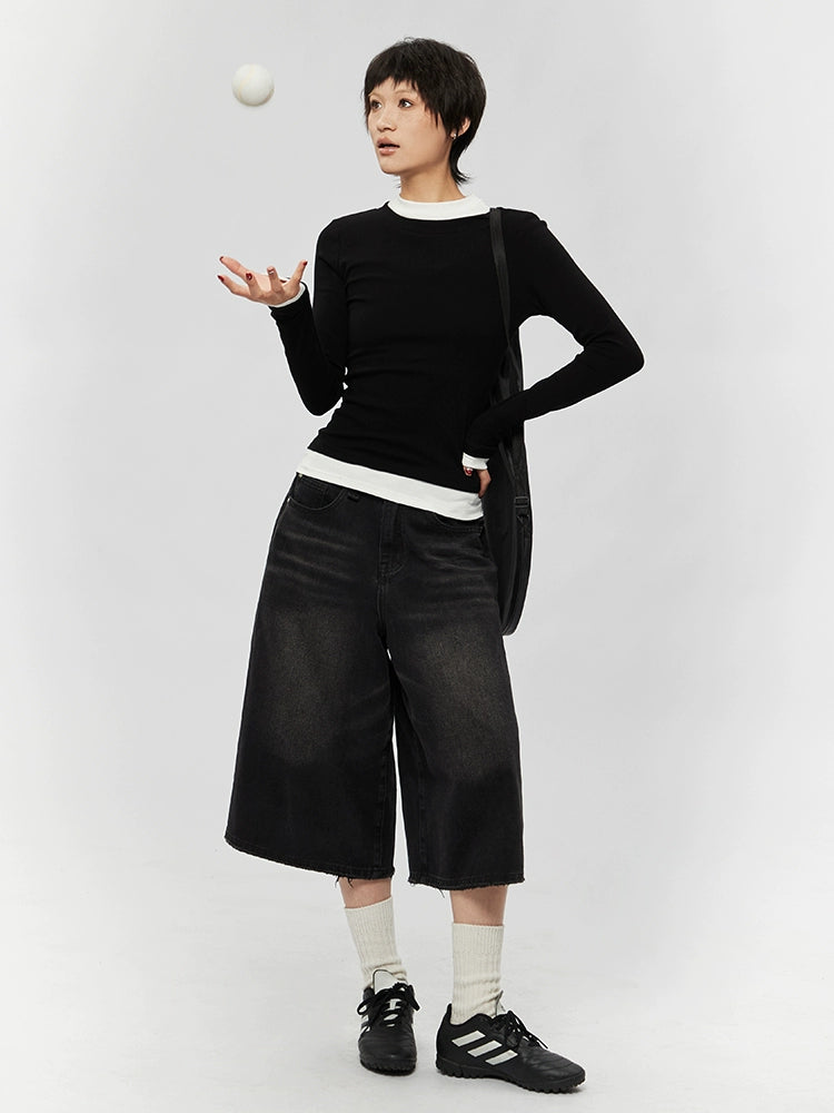 スプライシングロングスリーブタートルネックツーピーストップ 