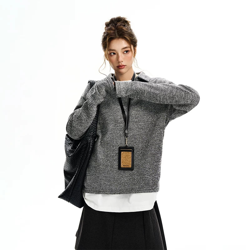 Textured V-Neck Knit Long Sleeve Top