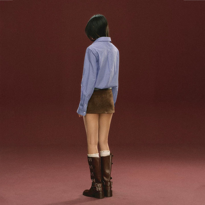 Retro rutete langermet skjorte med knapper 