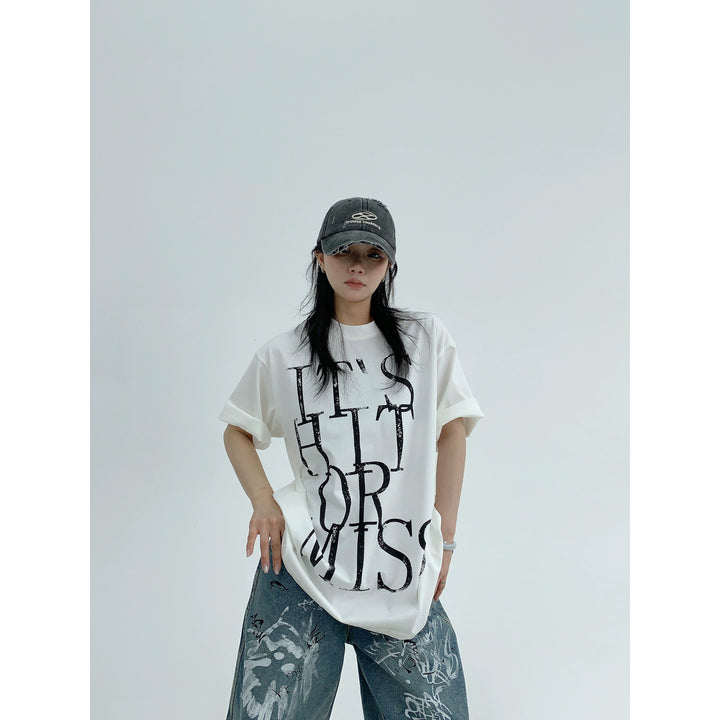 Washed Letter Print Short Sleeve Shirt