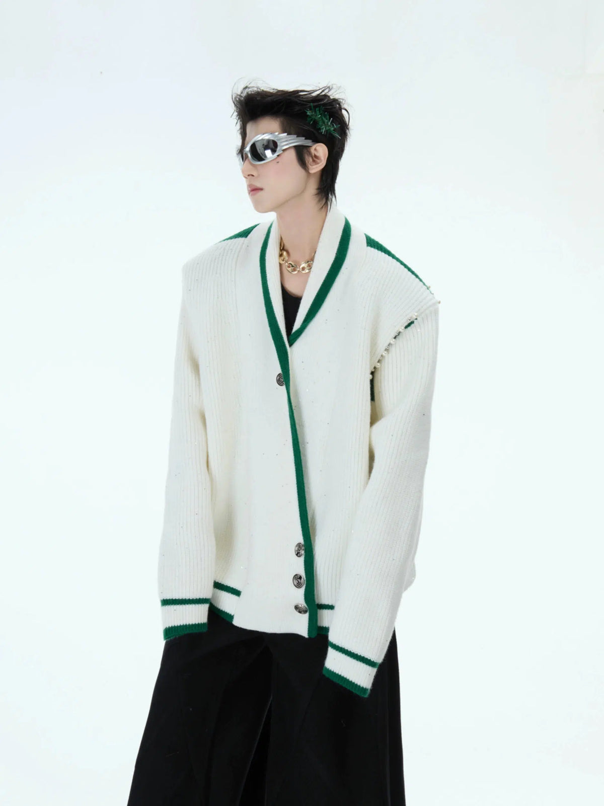 Slanted Button Knit Sweater