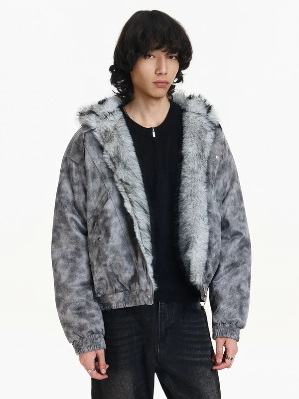 Faux Fur Lined Suede Hooded Jacket