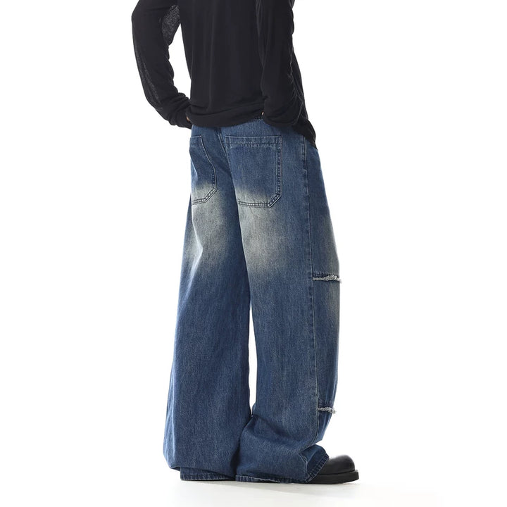 Gerafelde Rand Brede Pijpen Rechte Jeans 