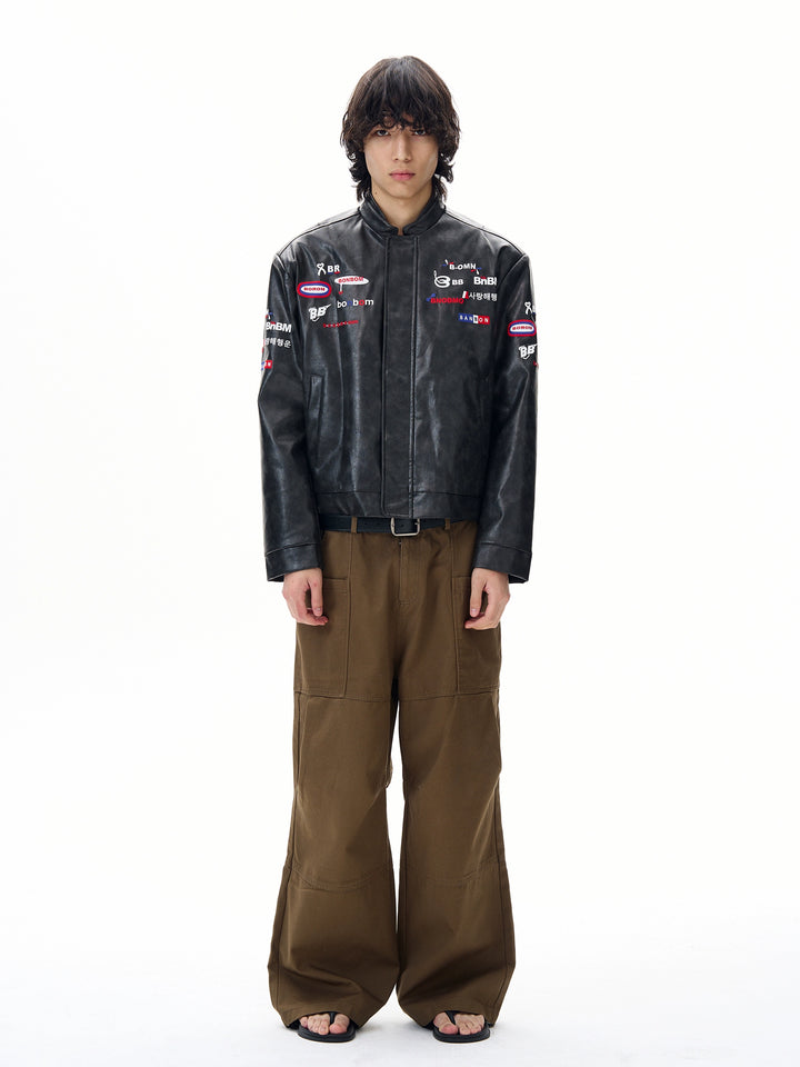 Stand Collar Motorcycle Leather Jacket