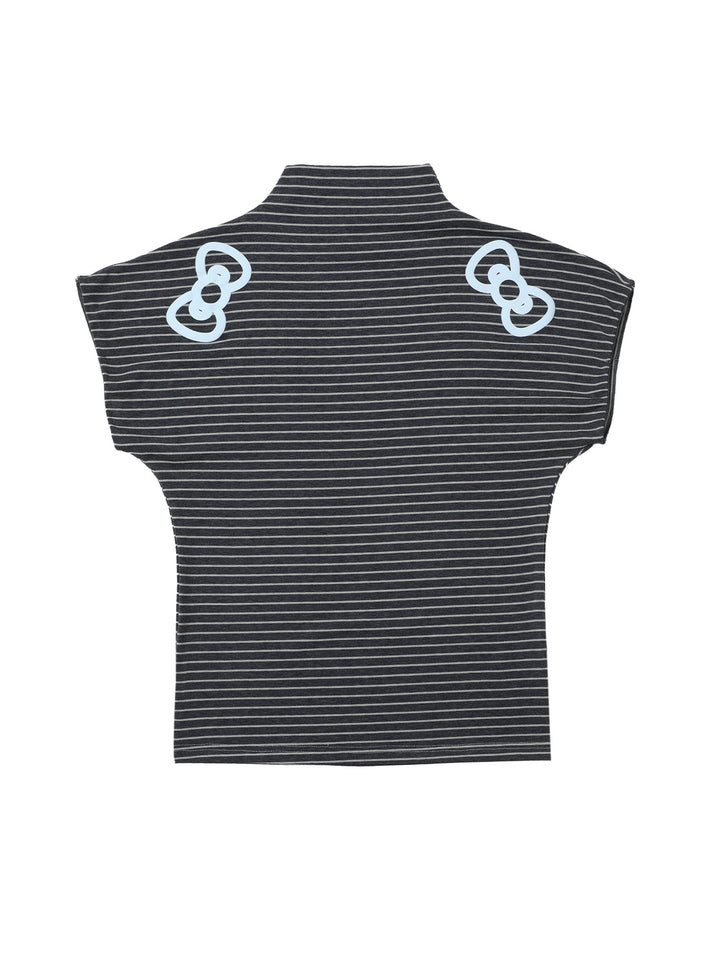 Striped Short-Sleeve Turtleneck Top