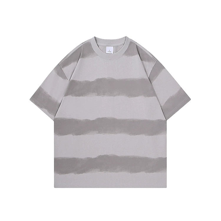 Tyk bomulds tie-dye stribet pullover T-shirt 