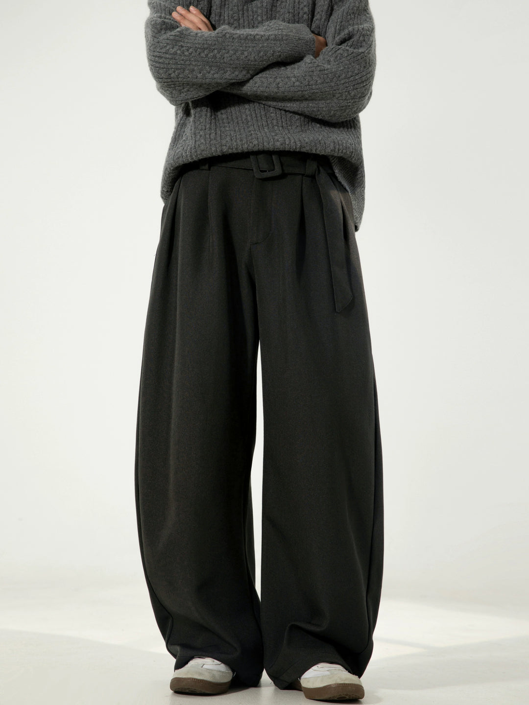 Linen Textured Wide-Leg Suit Pants