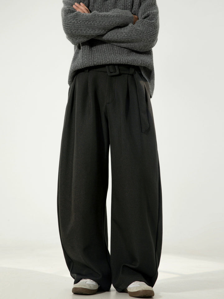 Linen Textured Wide-Leg Suit Pants