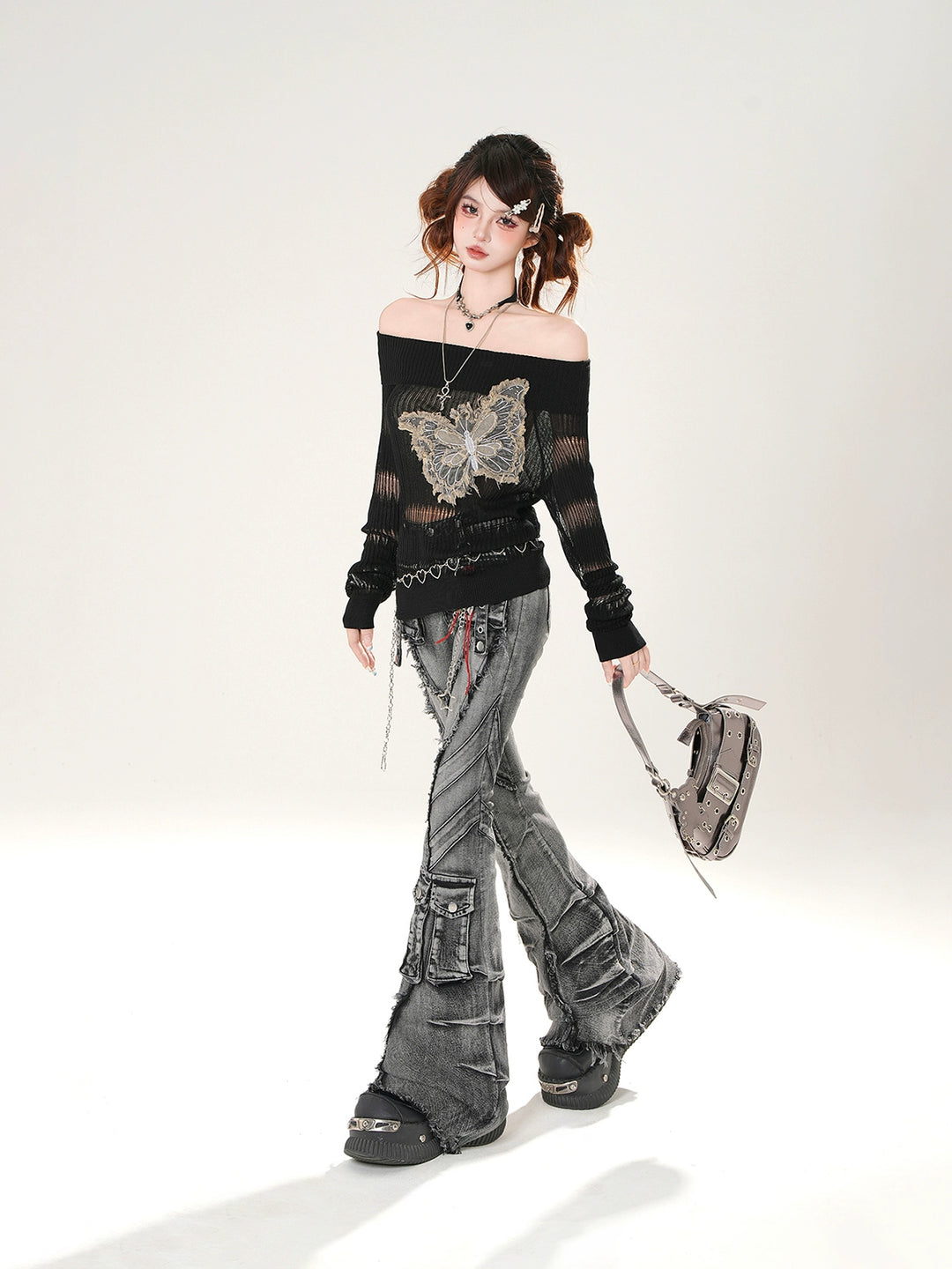Butterfly Hollow Knit Long Sleeve Turtleneck