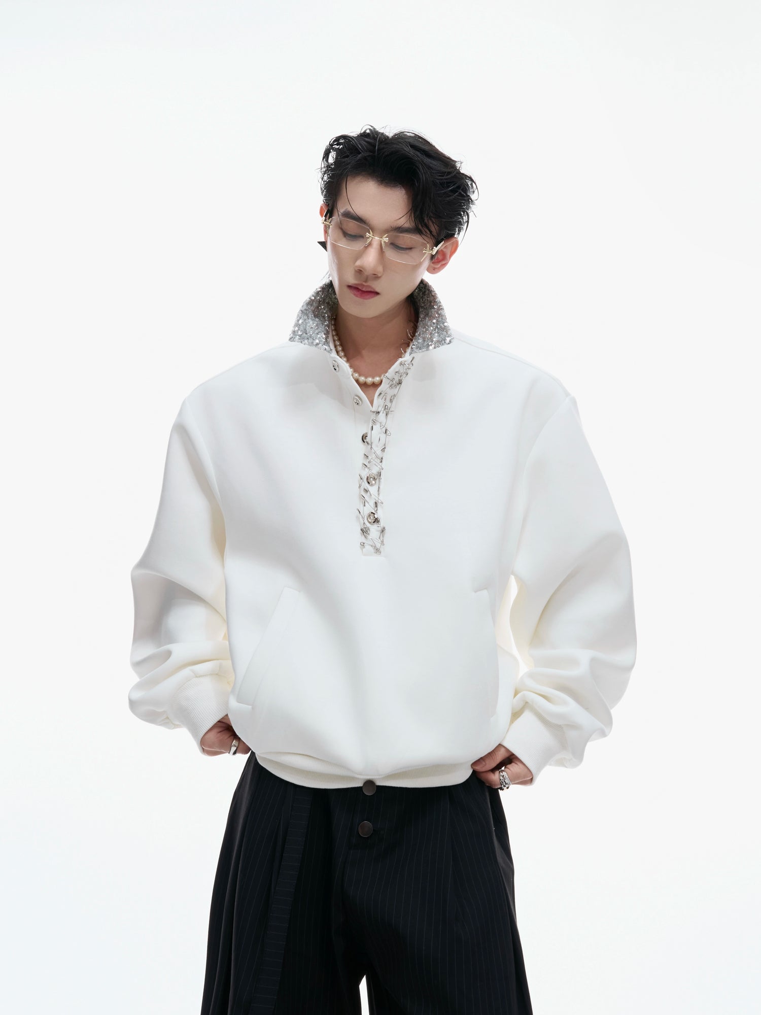 Sequin Lapel Polo Sweatshirt