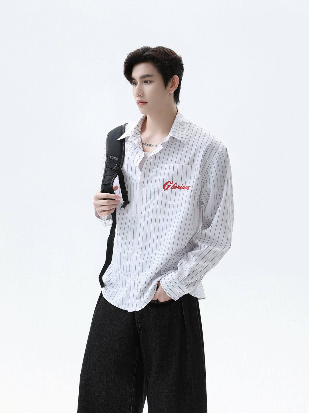 Lapel Striped Print Long Sleeve Shirt