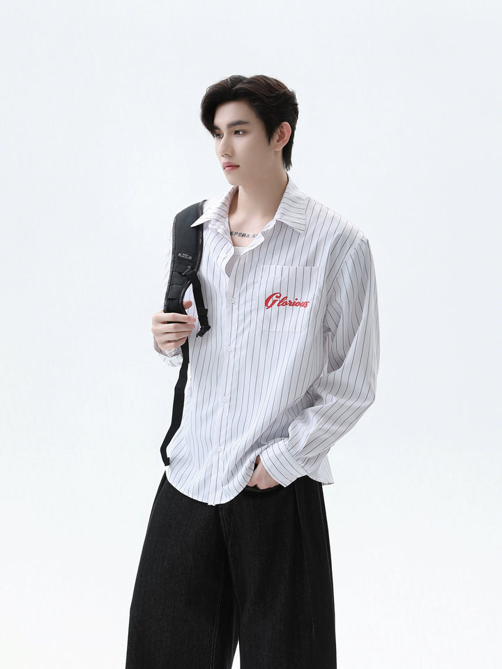 Lapel Striped Print Long Sleeve Shirt