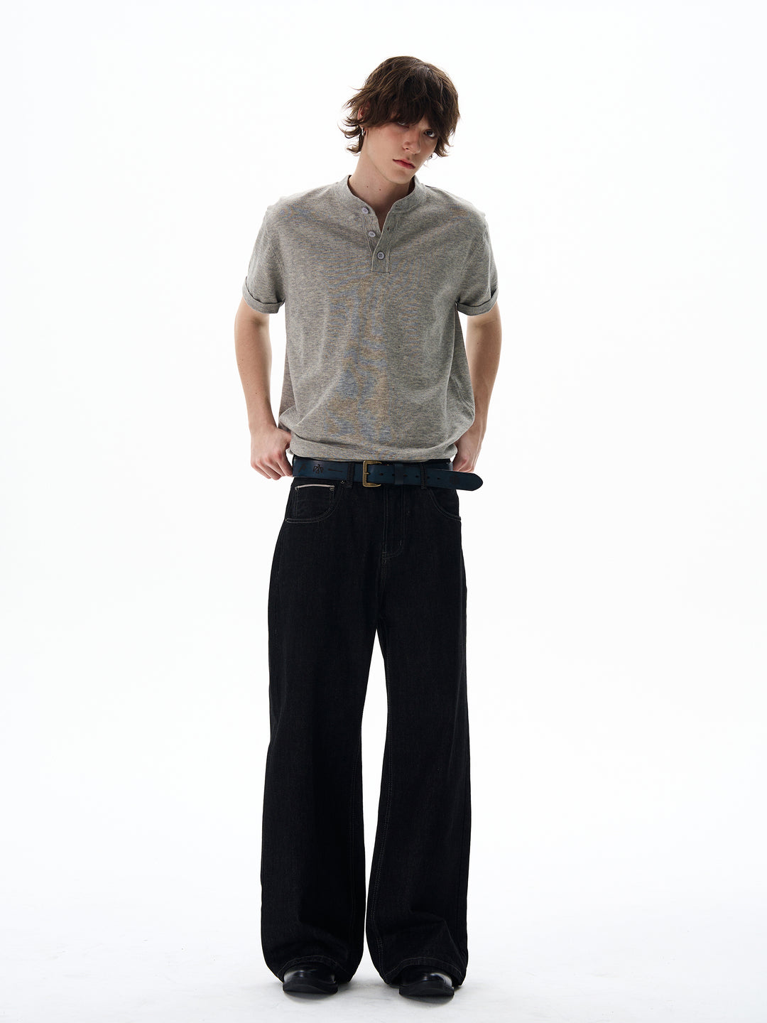 Henry Collar Knitted Short-Sleeve T-shirt