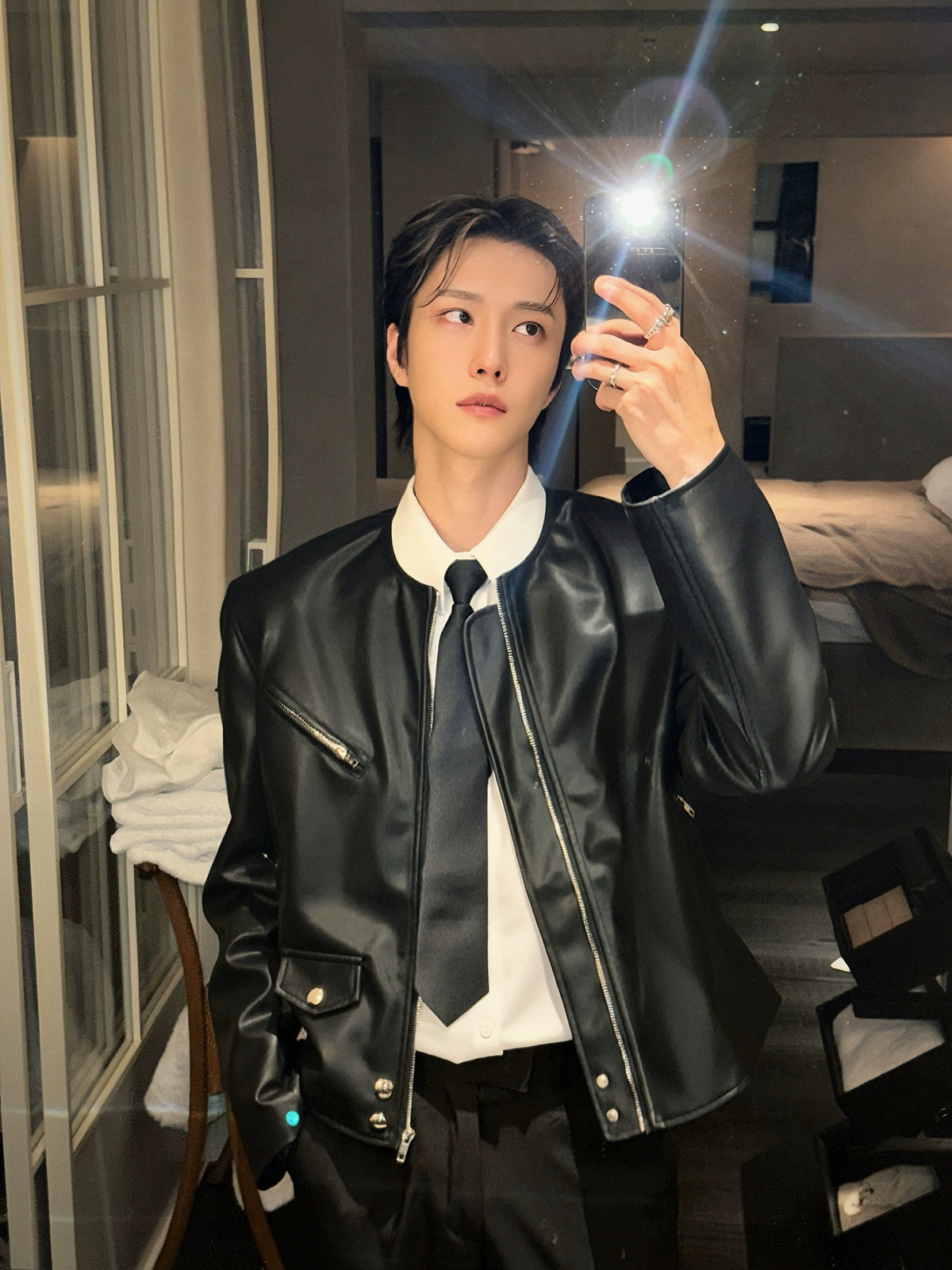 Ceketli Motosiklet Kısa Deri Ceket 