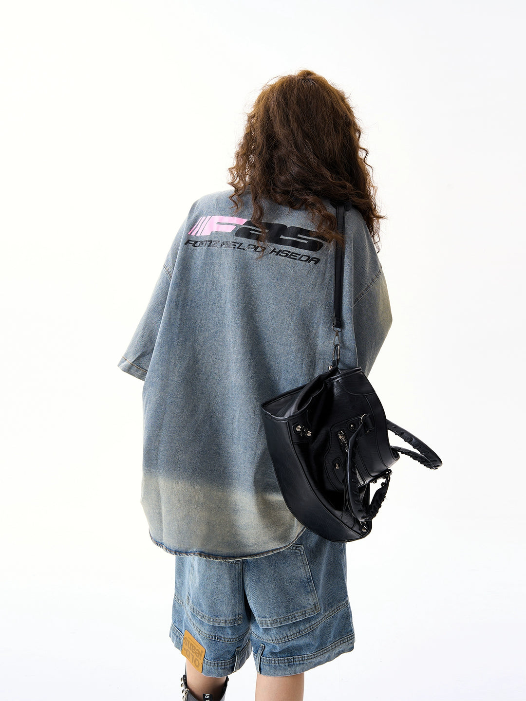 Oversized Denim Short Sleeve Button Shirt