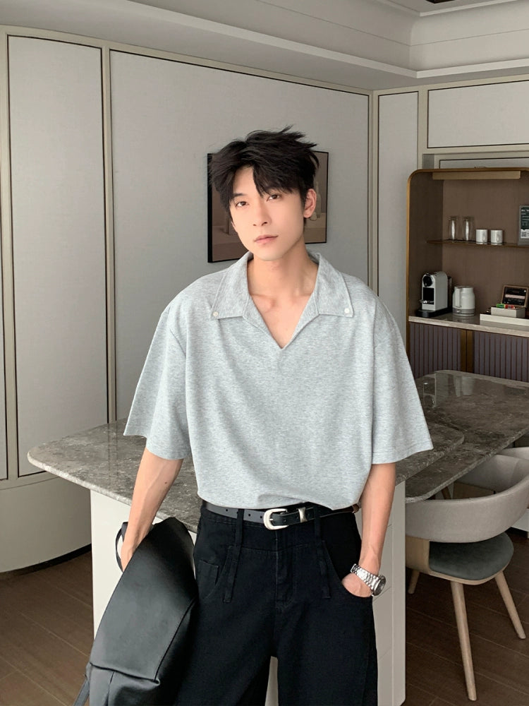 루즈한 반팔 라펠 폴로 셔츠 