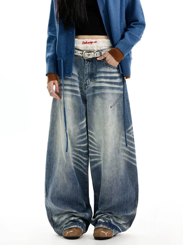 Pantalones de mezclilla anchos de lavado retro 