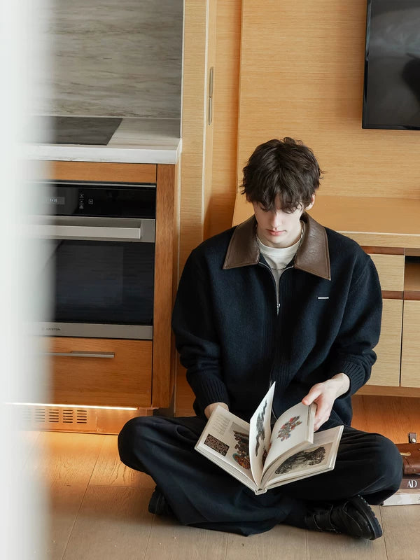 Retro gebreide cardigan met contrasterende kraag 