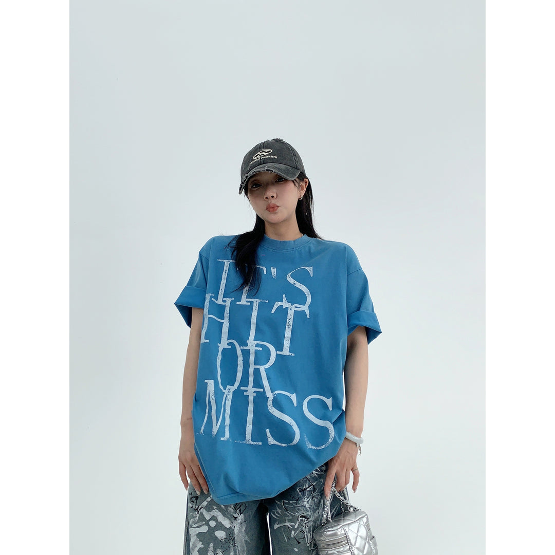 Washed Letter Print Short Sleeve Shirt