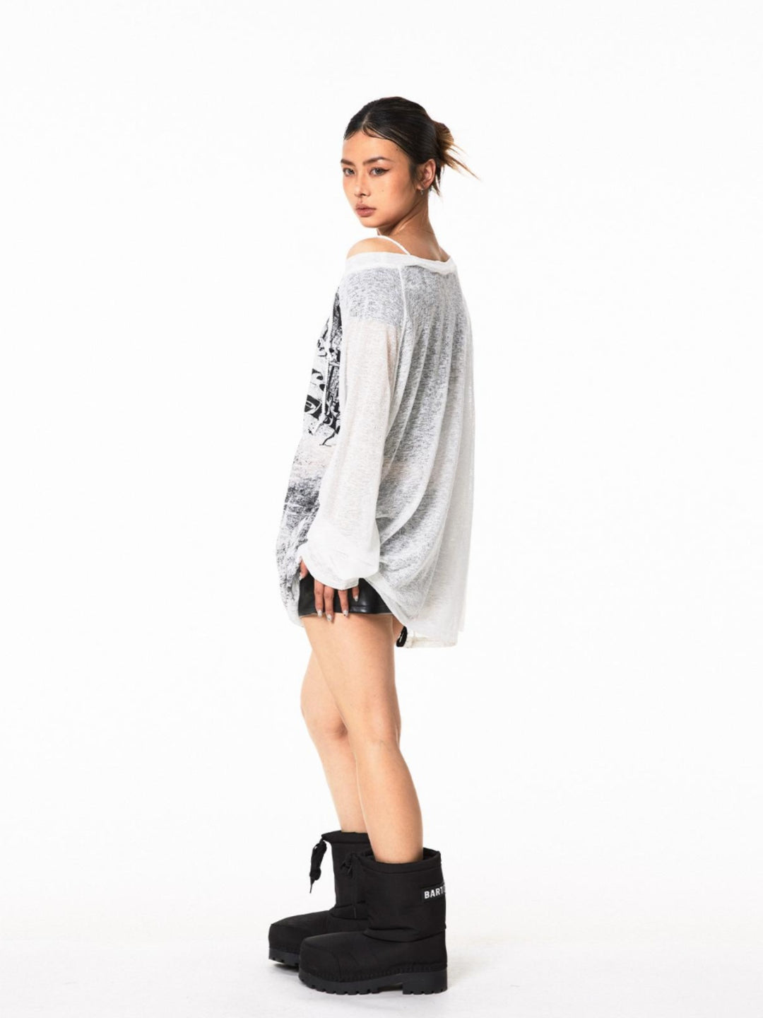Off-Shoulder Graphic Long-Sleeve Top