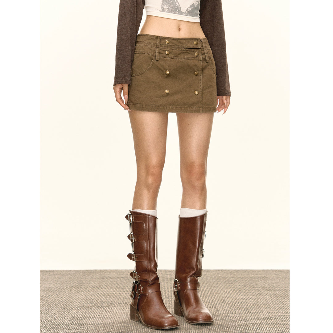 Button Front Short Skirt