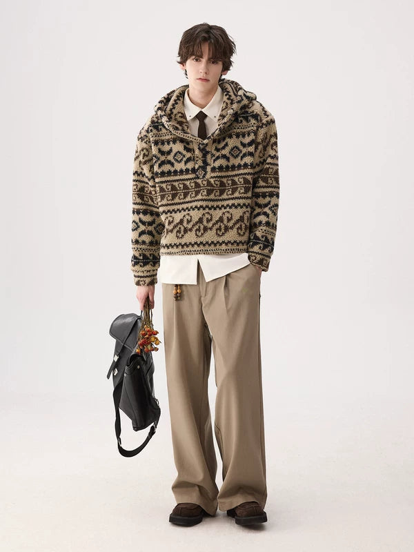 Suéter con capucha de lana Fair Isle 