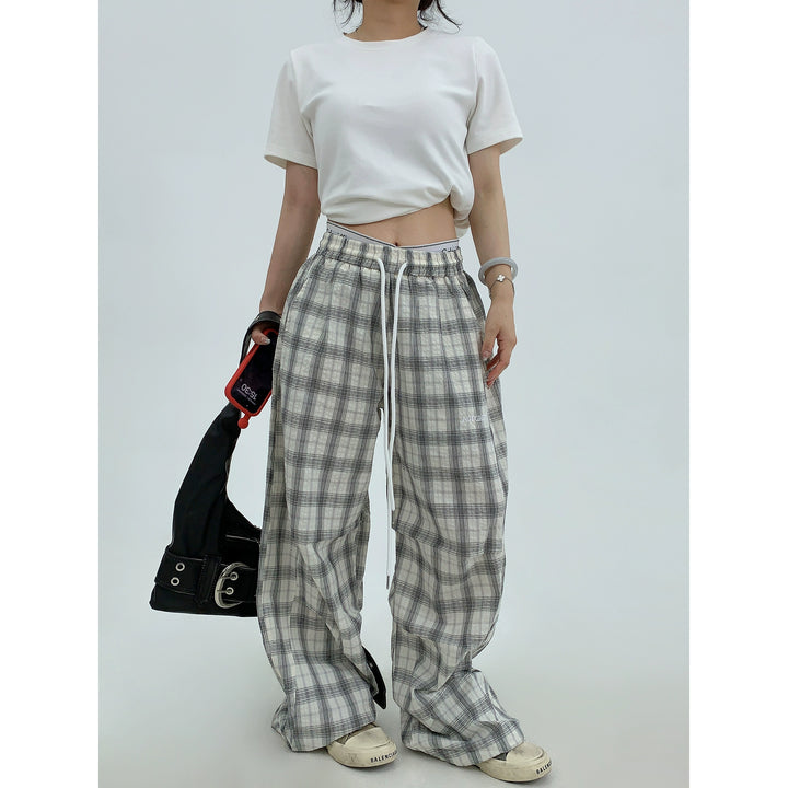 Plaid Loose Wide-Leg Casual Pants