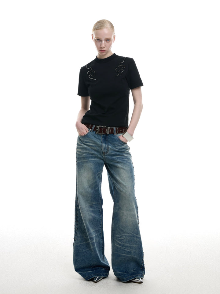 Rivet-Embellished Short Sleeve T-shirt
