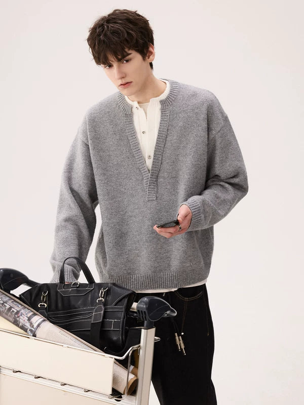 Faux Two-Piece V-Neck Knit Sweater