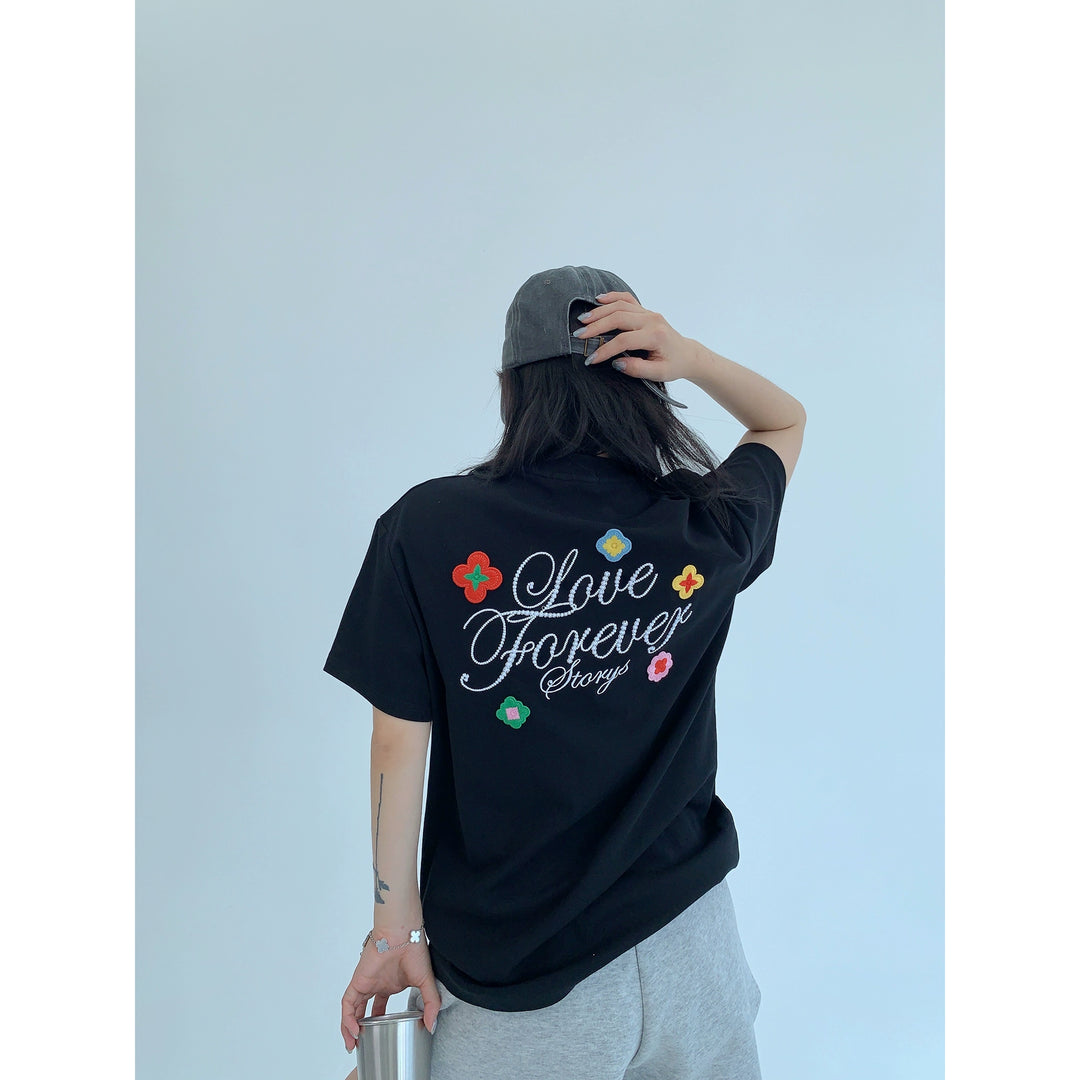 T-shirt s krátkým rukávem s těžkou výšivkou 
