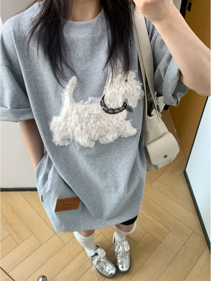 Cartoon Dog Embroidery T-shirt