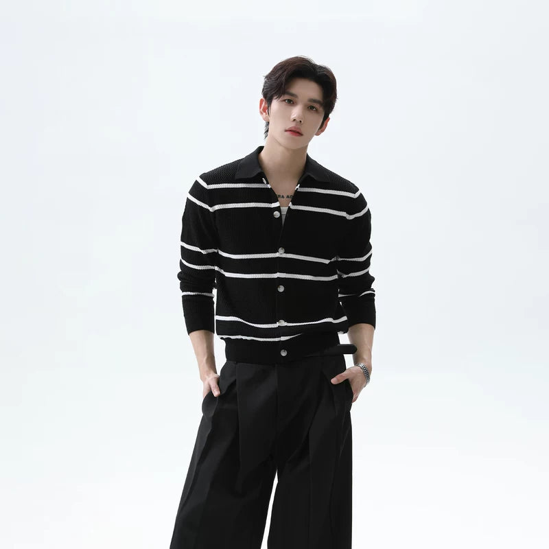 Textured Striped Knit Cardigan