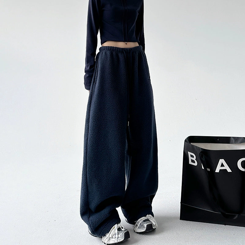 Bouclé Wool Drawstring Straight Leg Pants