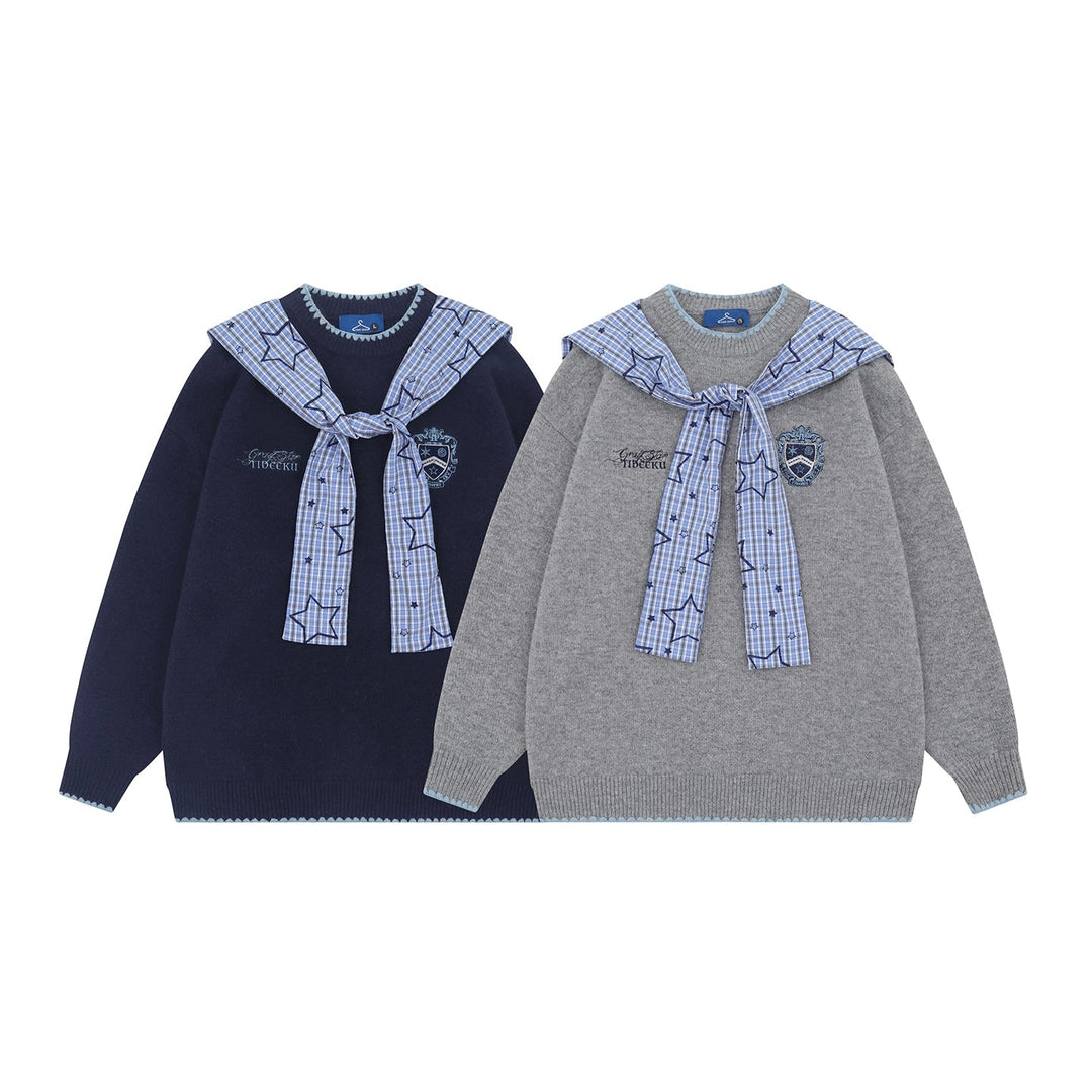 College Style Knit Shawl Sweater