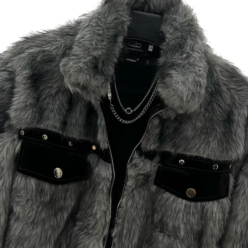 Faux Mink Fur Patchwork Lapel Jacket