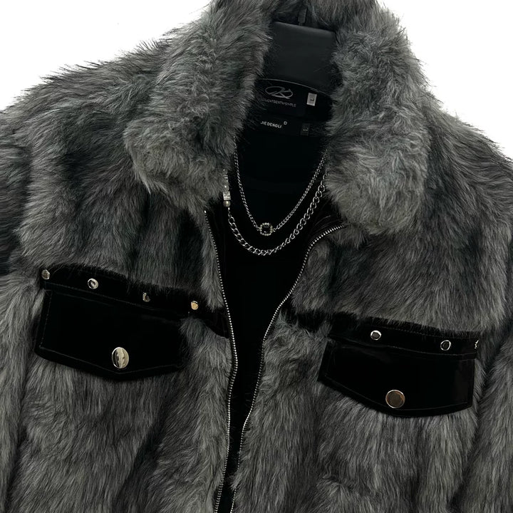 Faux Mink Fur Patchwork Lapel Jacket
