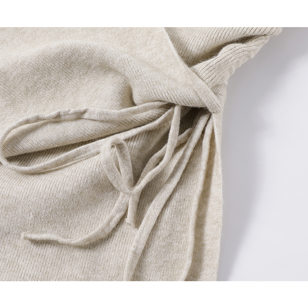 V-Neck Pleated Waist Knit Sweater