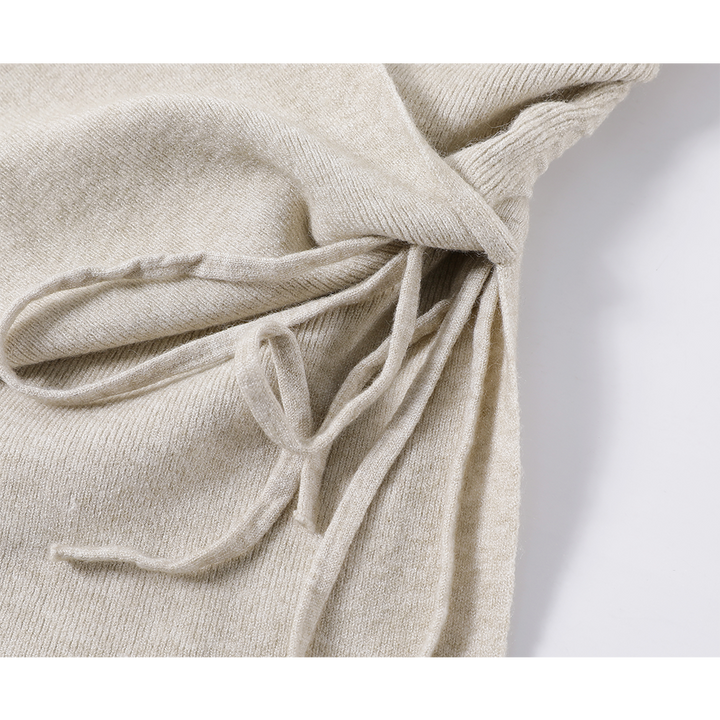 V-Neck Pleated Waist Knit Sweater