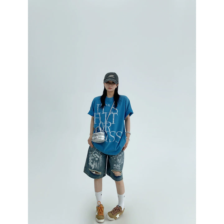 Washed Letter Print Short Sleeve Shirt