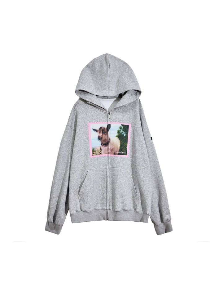 Lammtryck Löst Dragkedja Hoodie 