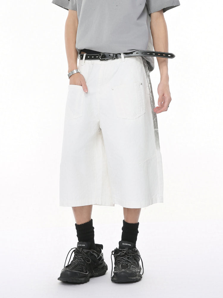 Verwaschene Skizze Druck Denim Shorts 