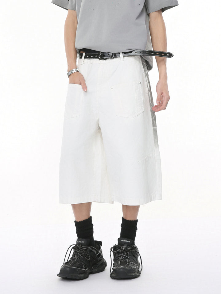 Verwaschene Skizze Druck Denim Shorts 