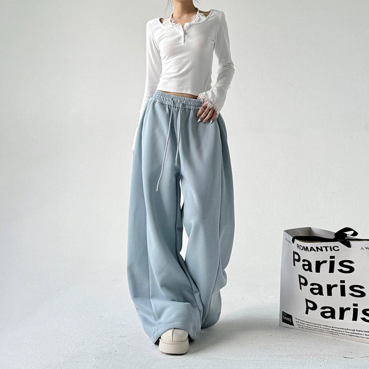 Wide Leg Elastic Waist Casual Pants